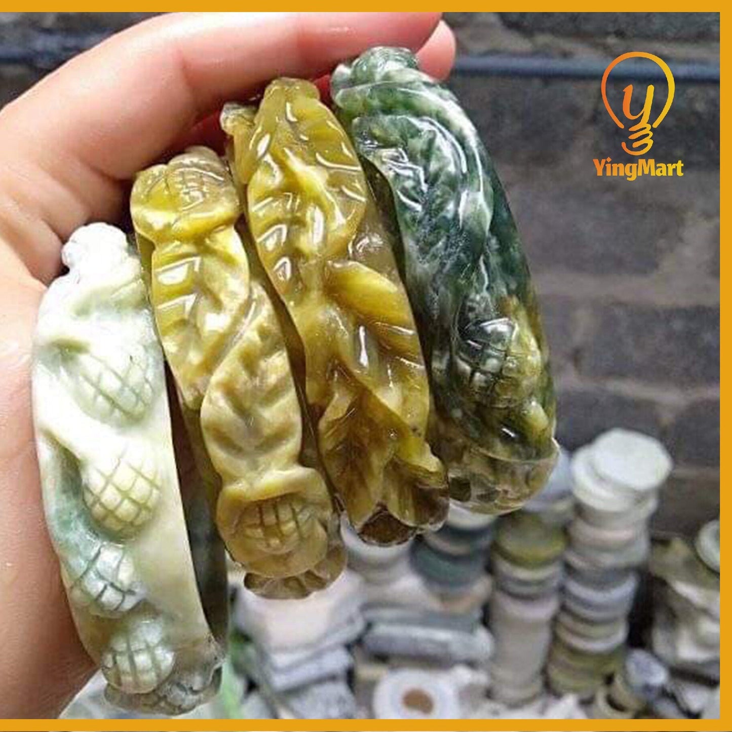 Yingmart 48 - 60mm Floral Engraved Serpentine Bangles Bracelets, Real Gemstone Bracelet, Vintage Jewelry, Christmas Gift, Newyear Gift