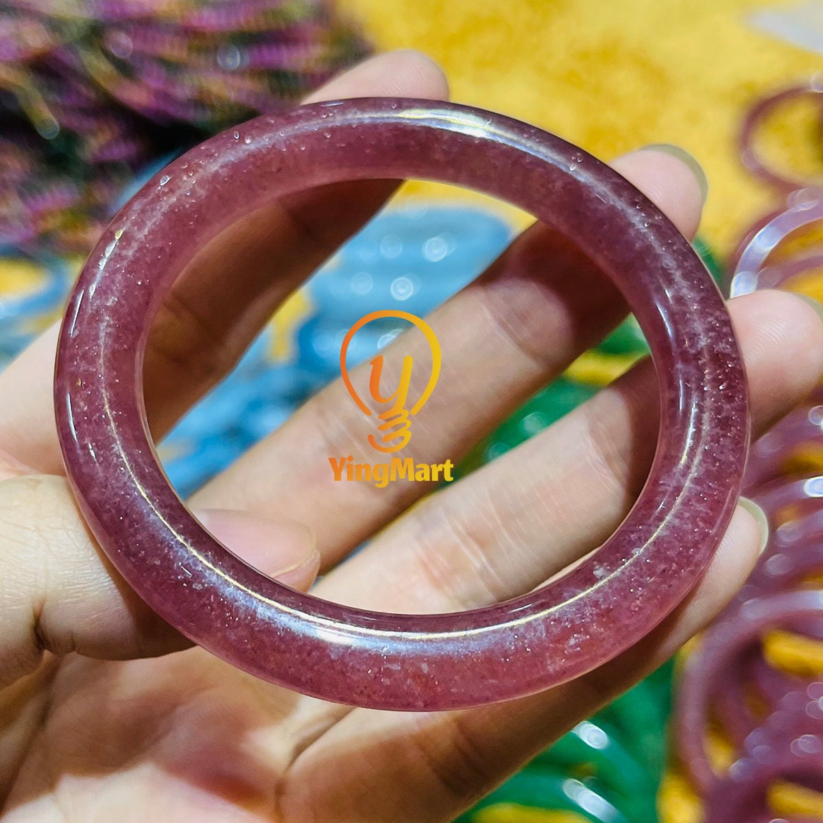 Yingmart 48 - 62mm 100% Natural Pink/Green Quartz Bangle Bracelets, Real Gemstone Bracelet, Vintage Jewelry