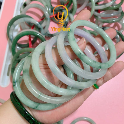 Yingmart 50-66mm Natural Jadeite Jade Bangle Bracelet | Real White to Light Green Jade | Vintage Jewelry Gift for Mother days & Birthday