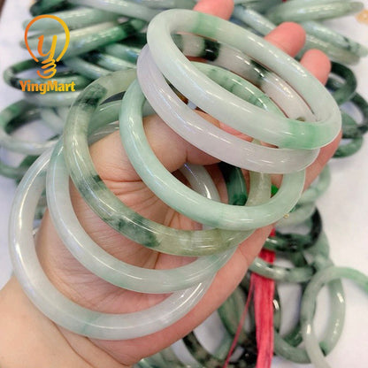 Yingmart 50-66mm Natural Jadeite Jade Bangle Bracelet | Real White to Light Green Jade | Vintage Jewelry Gift for Mother days & Birthday