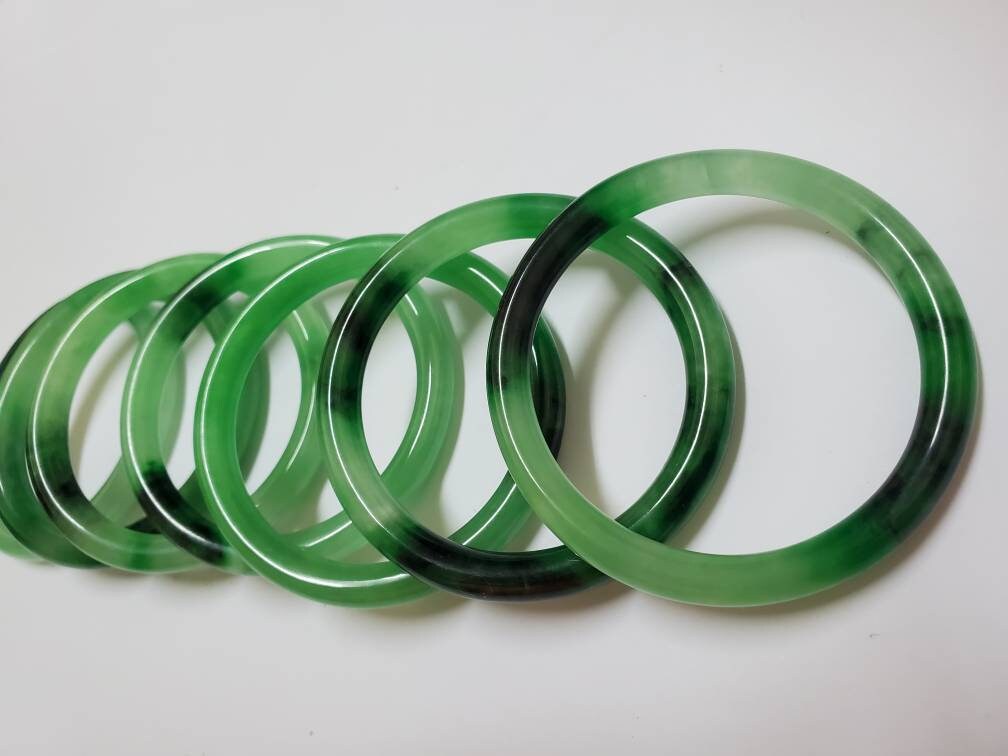 Yingmart 50-69mm Green Dark Spot Jadeite Jade Bangle, Real Gemstone Bracelet, Vintage Jewelry, Christmas Gift, Newyear