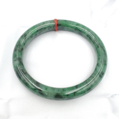 Yingmart 57-61-62 mm PNJ Certified Natural Color Green with Black Brown Spot Jadeite Jade Bangle Bracelet, Real Gemstone, Jewelry