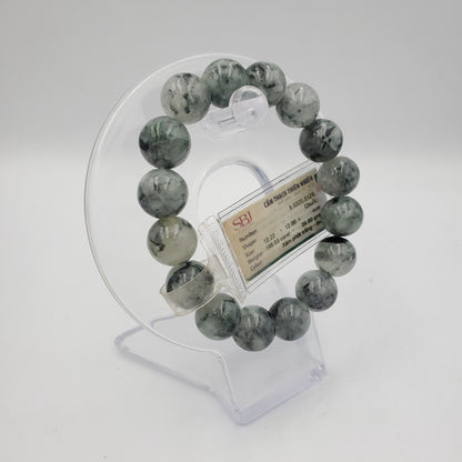 Yingmart SBJ Certified Genuine Natural Whitlish grey - Black Albite Jadeite Jade Chain Bracelet, Real Gemstone, Vintage Jewelry
