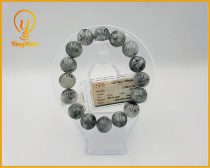 Yingmart SBJ Certified Genuine Natural Whitlish grey - Black Albite Jadeite Jade Chain Bracelet, Real Gemstone, Vintage Jewelry