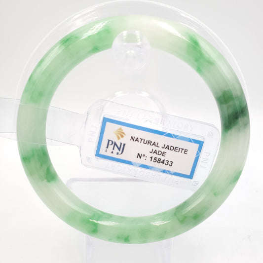 Yingmart 57mm Certified Natural Color Green with Spots Jadeite Jade Bangle Bracelet,Real Gemstone,Jewelry,Gift for her PNJ158433