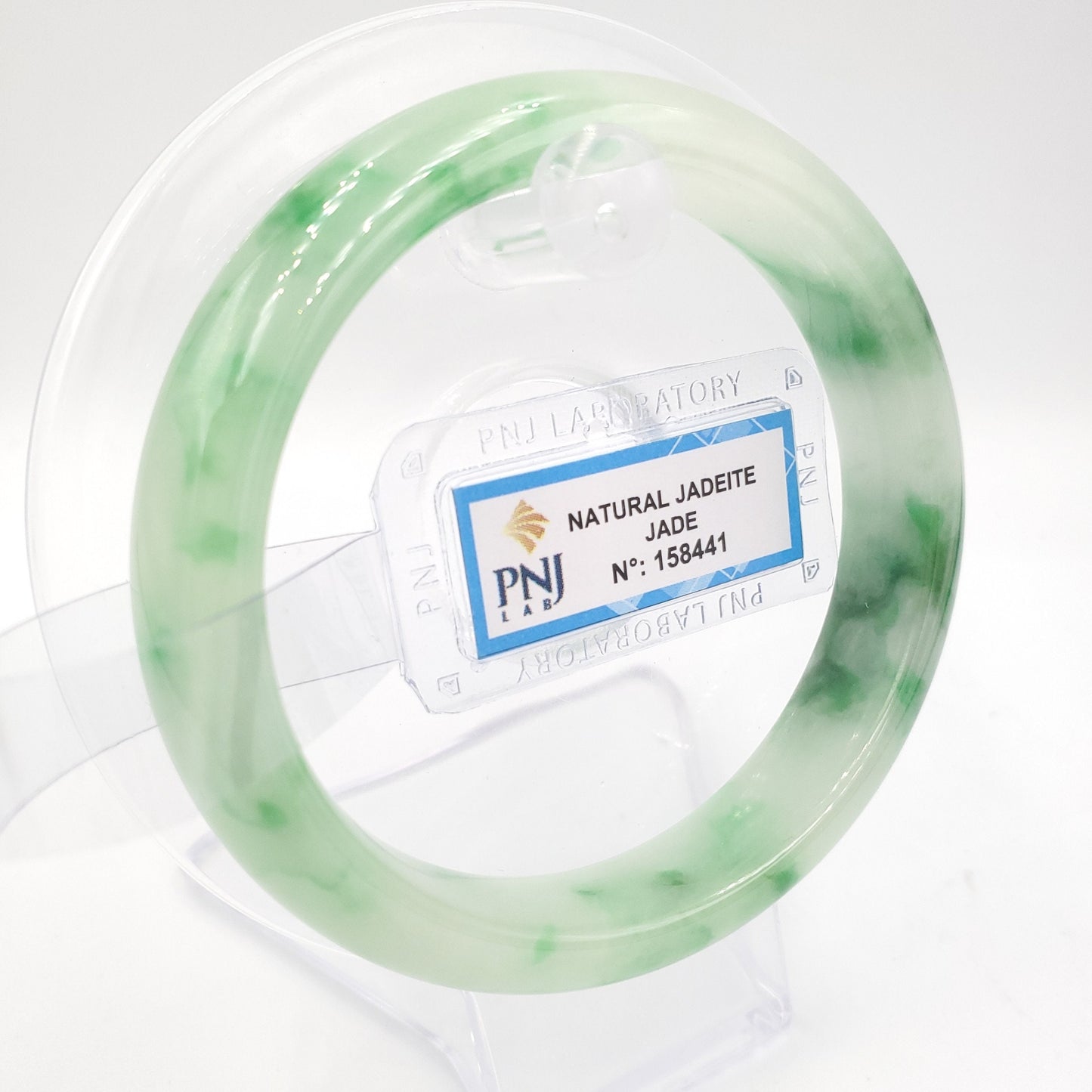 Yingmart 57mm Certified Natural Color Green with Spots Natural Jadeite Jade Bangle Bracelet, Real Gemstone, Jewelry, PNJ158441