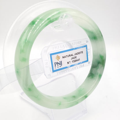 Yingmart 57mm Certified Natural Color Green with Spots Natural Jadeite Jade Bangle Bracelet, Real Gemstone, Jewelry, PNJ158441