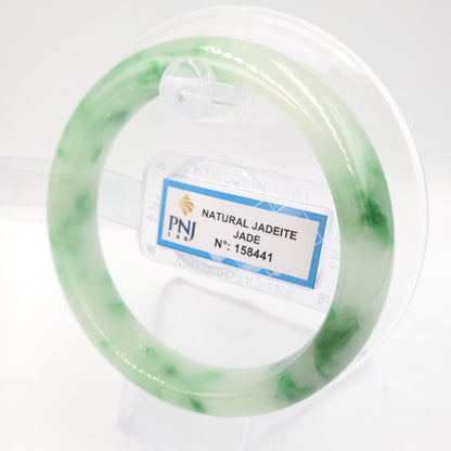 Yingmart 57mm Certified Natural Color Green with Spots Natural Jadeite Jade Bangle Bracelet, Real Gemstone, Jewelry, PNJ158441