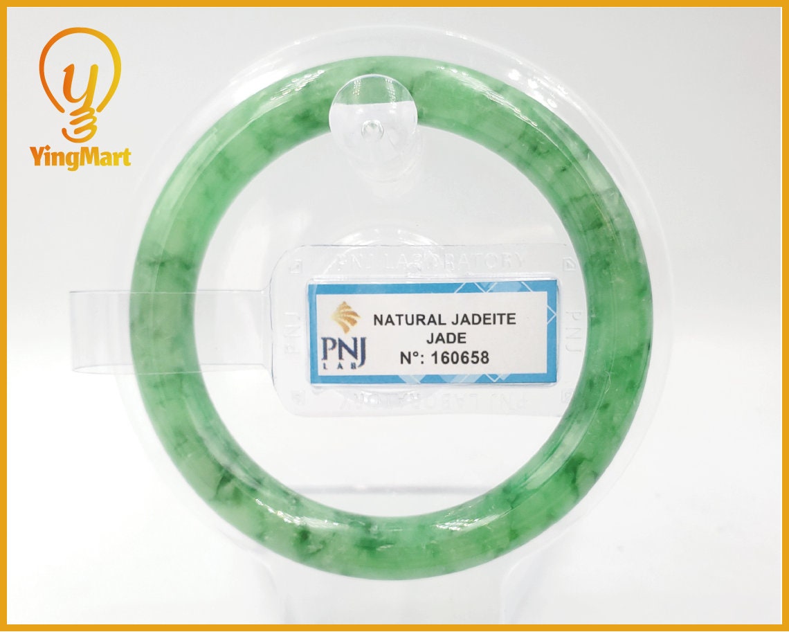 Yingmart 53mm PNJ160658 Certified Natural Color Green with veins Natural Jadeite Jade Bangle Bracelet, Real Gemstone, Jewelry.