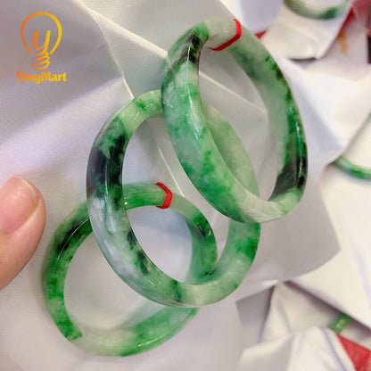 Jadeite Jade Bangle Bracelet with Dark Green Spots 48-62mm Light Green | Genuine Gemstone Jewelry, Perfect Christmas/New Year Gift