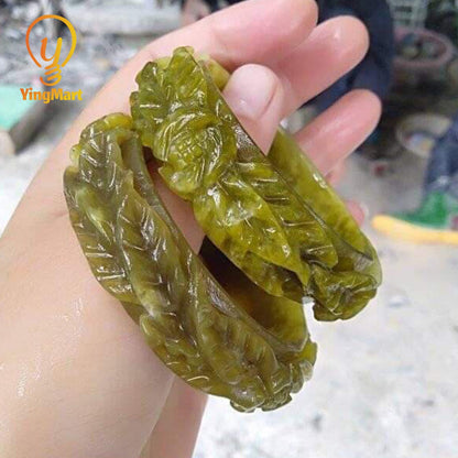 Yingmart 48 - 60mm Floral Engraved Serpentine Bangles Bracelets, Real Gemstone Bracelet, Vintage Jewelry, Christmas Gift, Newyear Gift
