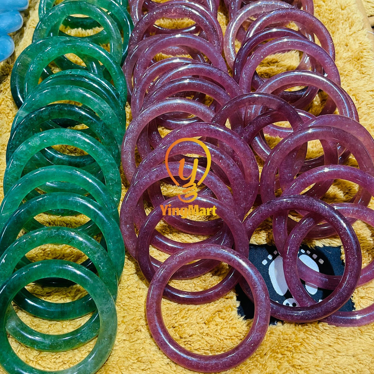 Yingmart 48 - 62mm 100% Natural Pink/Green Quartz Bangle Bracelets, Real Gemstone Bracelet, Vintage Jewelry