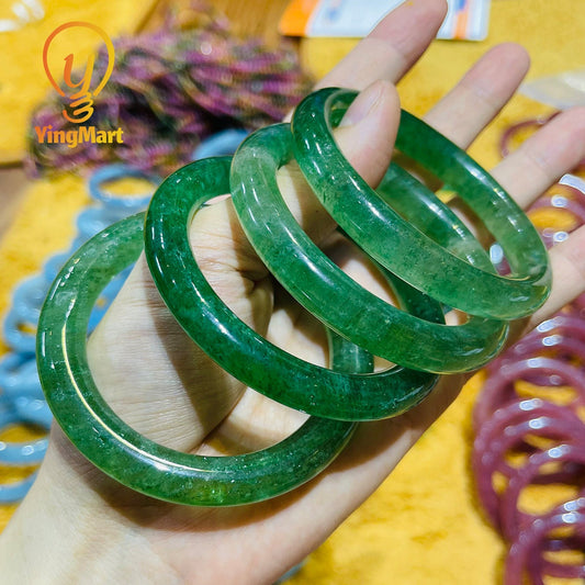 Yingmart 48 - 62mm 100% Natural Pink/Green Quartz Bangle Bracelets, Real Gemstone Bracelet, Vintage Jewelry