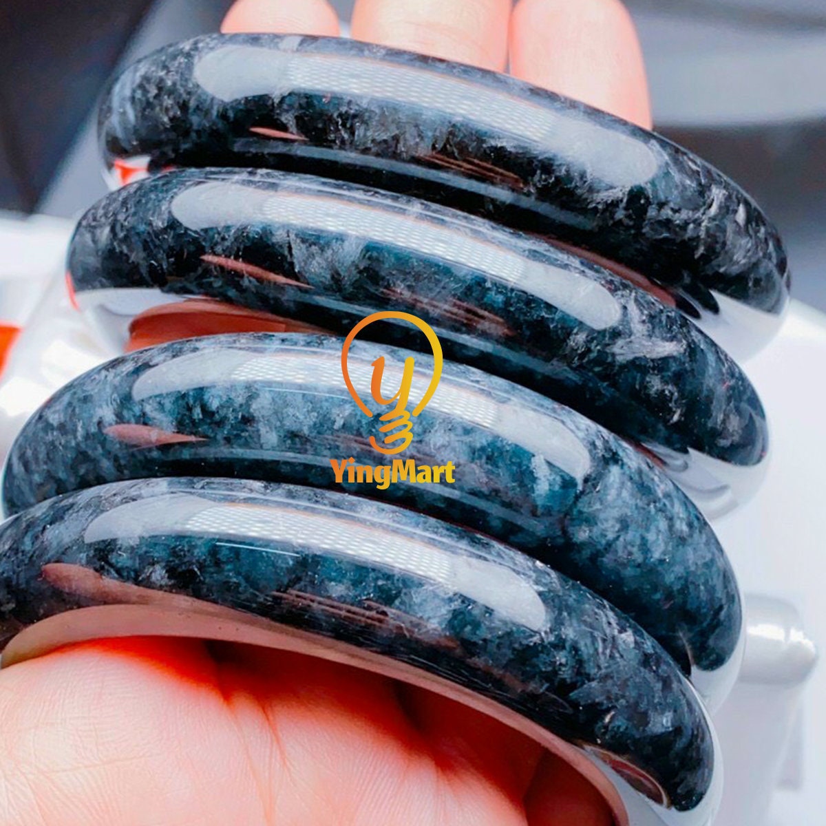 Yingmart 48-62mm Natural Jadeite Black Jade Bangle Bracelets, Real Gemstone Bracelet, Vintage Jewelry, Christmas Gift, Newyear Gift