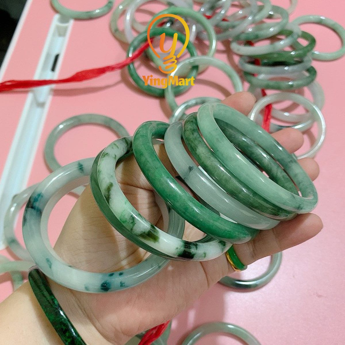 Yingmart 50-66mm Natural Jadeite Jade Bangle Bracelet | Real White to Light Green Jade | Vintage Jewelry Gift for Mother days & Birthday