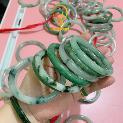 Yingmart 50-66mm Natural Jadeite Jade Bangle Bracelet | Real White to Light Green Jade | Vintage Jewelry Gift for Mother days & Birthday