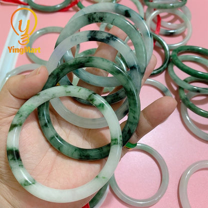 Yingmart 50-66mm Natural Jadeite Jade Bangle Bracelet | Real White to Light Green Jade | Vintage Jewelry Gift for Mother days & Birthday