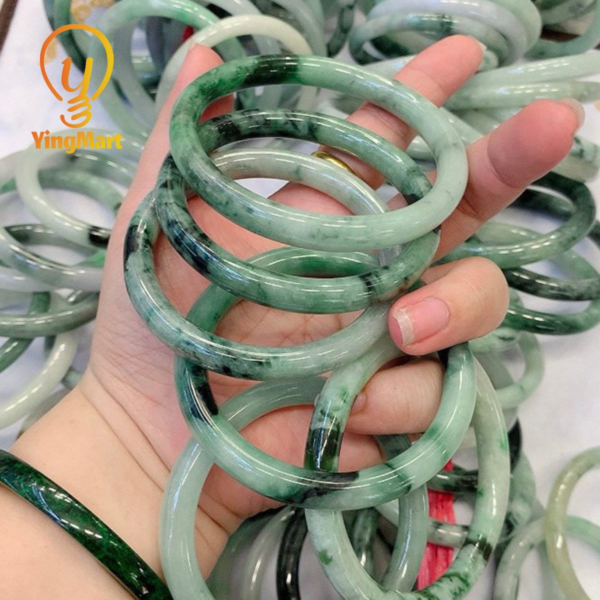 Yingmart 50-66mm Natural Jadeite Jade Bangle Bracelet | Real White to Light Green Jade | Vintage Jewelry Gift for Mother days & Birthday