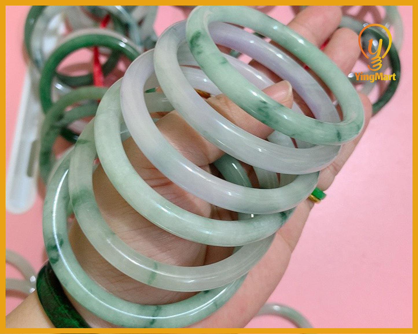 Yingmart 50-66mm Natural Jadeite Jade Bangle Bracelet | Real White to Light Green Jade | Vintage Jewelry Gift for Mother days & Birthday