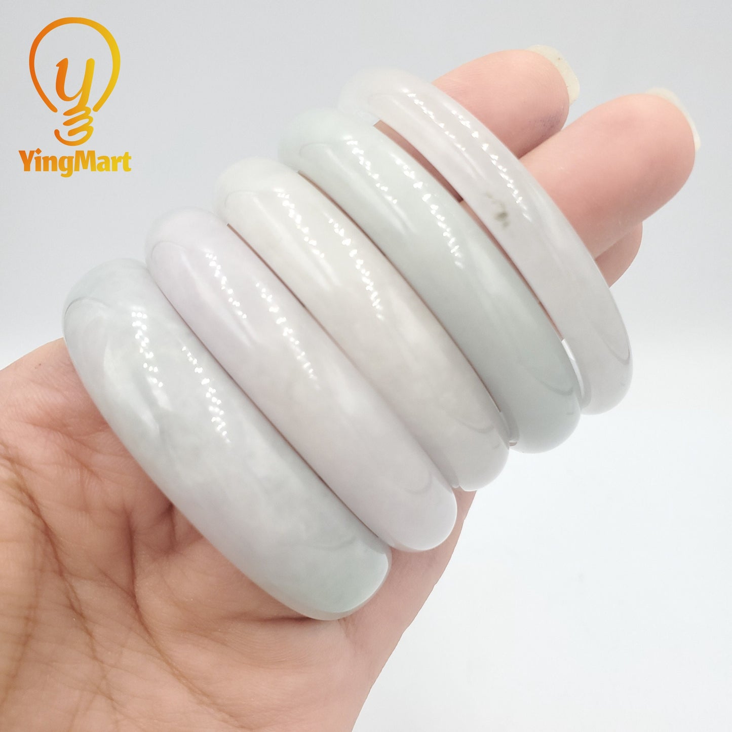 Yingmart 42-48mm Baby Size White Natural Jadeite Jade Bangle Bracelet, Real Gemstone Bracelet, Vintage Jewelry, Birthday Gift