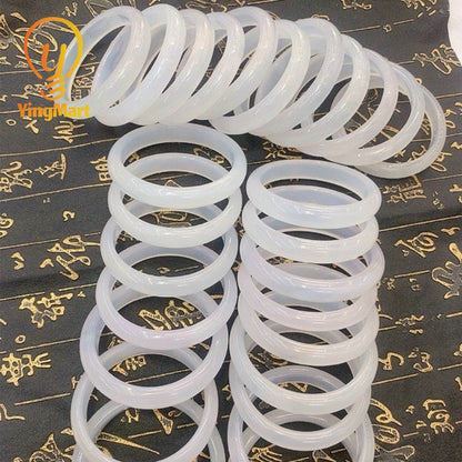Yingmart 48-72mm White Natural Chalcedony Bangle Bracelets, Flawless Gemstone Bracelet, Vintage Jewelry, Christmas Gift, Newyear Gift