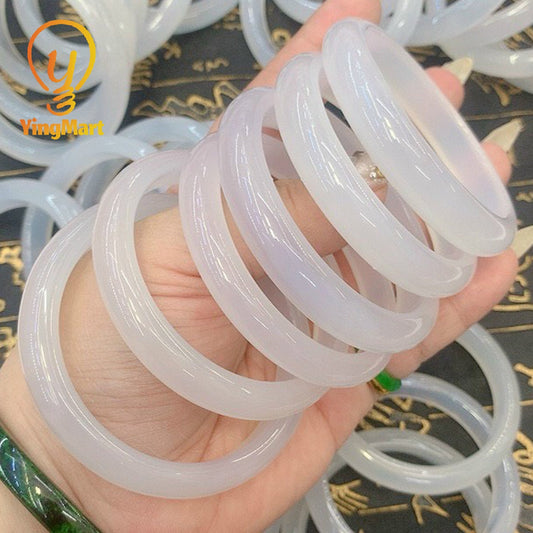 Yingmart 48-72mm White Natural Chalcedony Bangle Bracelets, Flawless Gemstone Bracelet, Vintage Jewelry, Christmas Gift, Newyear Gift