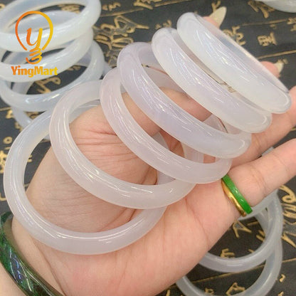 Yingmart 48-72mm White Natural Chalcedony Bangle Bracelets, Flawless Gemstone Bracelet, Vintage Jewelry, Christmas Gift, Newyear Gift