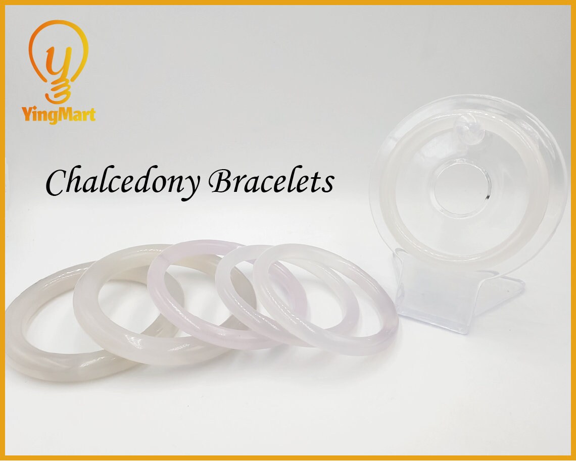 Yingmart 48-72mm White Natural Chalcedony Bangle Bracelets, Flawless Gemstone Bracelet, Vintage Jewelry, Christmas Gift, Newyear Gift