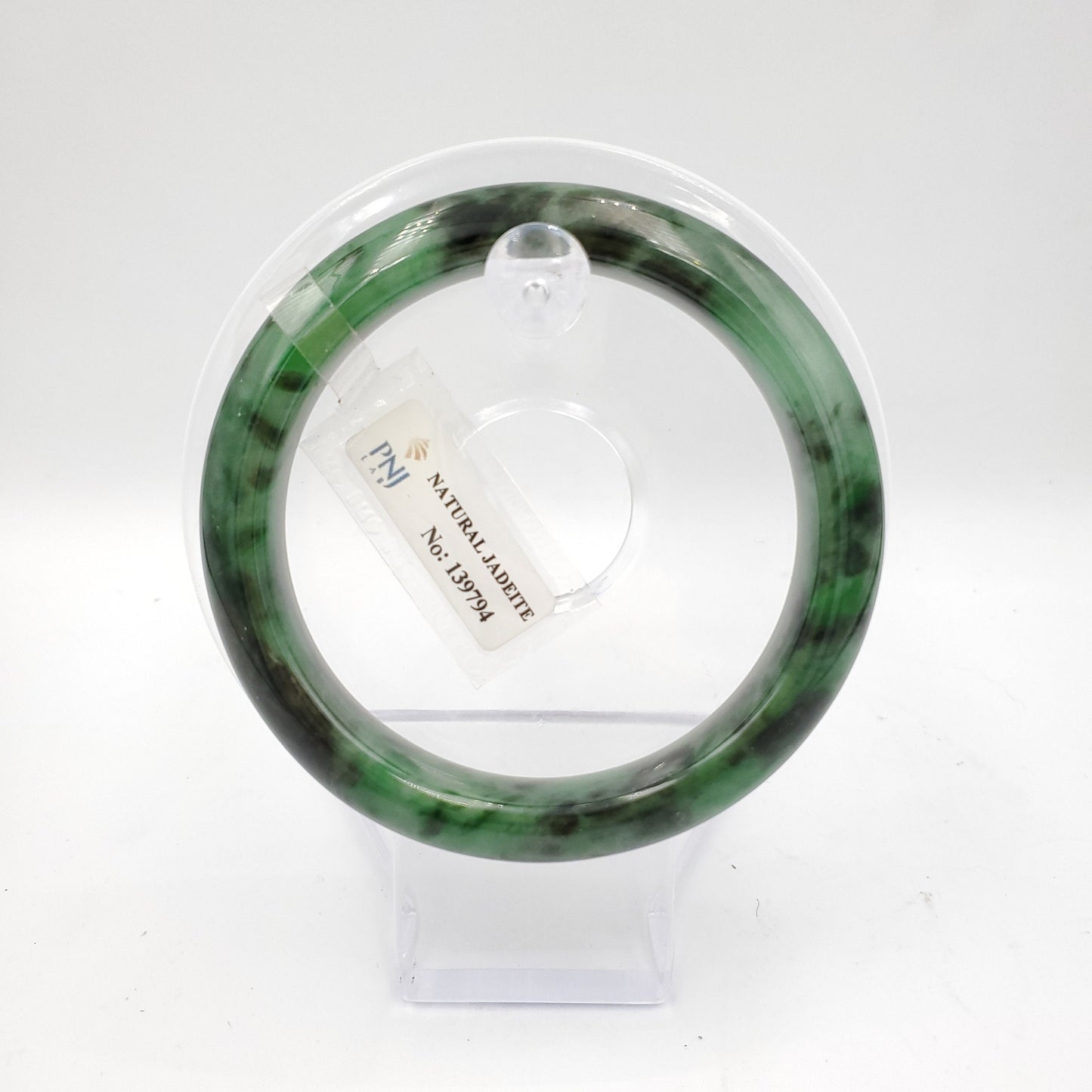 Yingmart 57-61-62 mm PNJ Certified Natural Color Green with Black Brown Spot Jadeite Jade Bangle Bracelet, Real Gemstone, Jewelry