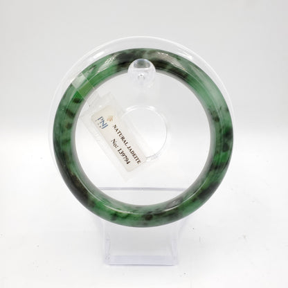 Yingmart 57-61-62 mm PNJ Certified Natural Color Green with Black Brown Spot Jadeite Jade Bangle Bracelet, Real Gemstone, Jewelry