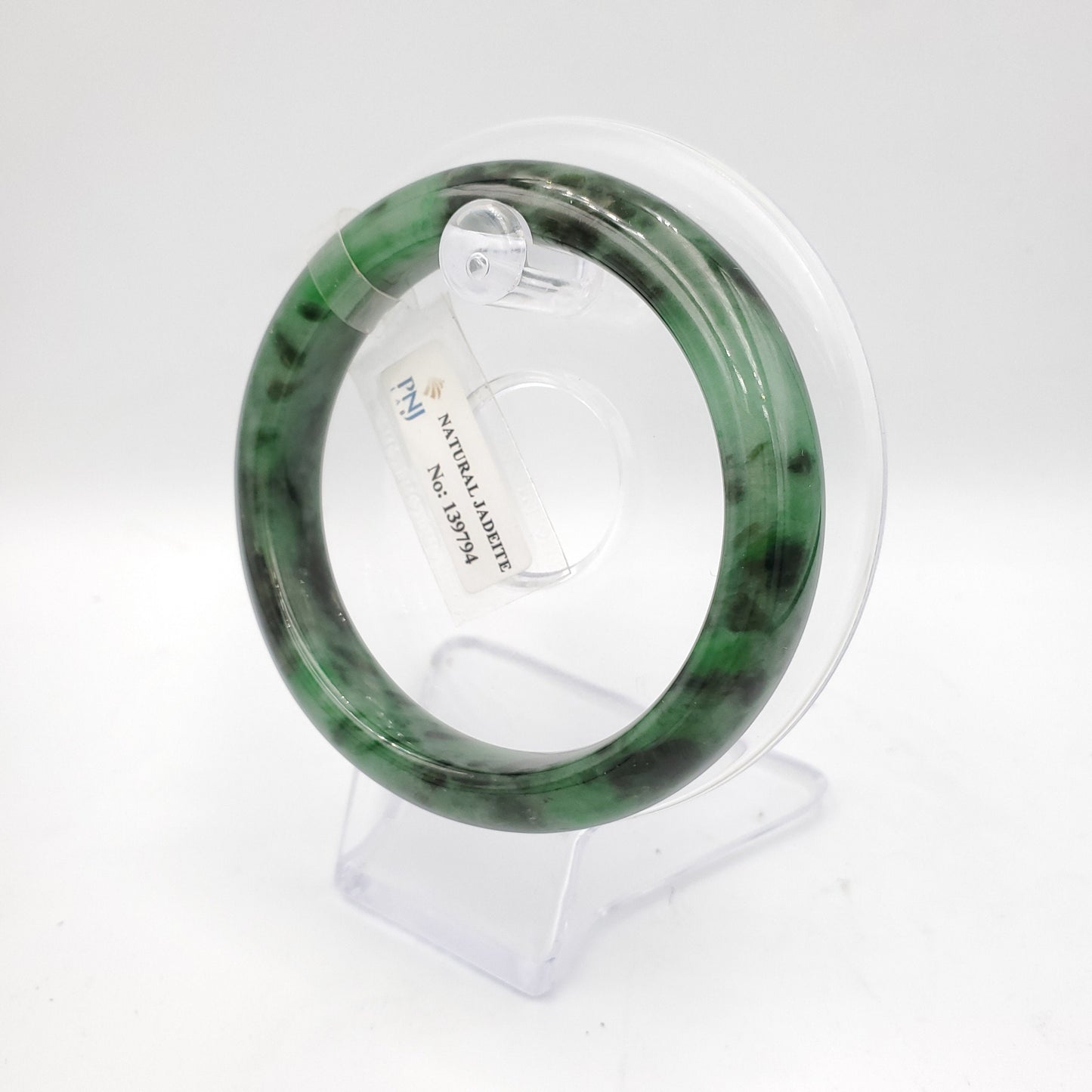 Yingmart 57-61-62 mm PNJ Certified Natural Color Green with Black Brown Spot Jadeite Jade Bangle Bracelet, Real Gemstone, Jewelry