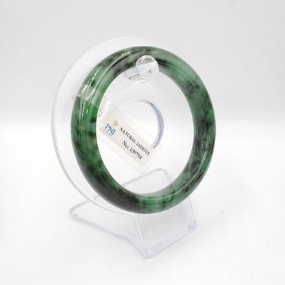 Yingmart 57-61-62 mm PNJ Certified Natural Color Green with Black Brown Spot Jadeite Jade Bangle Bracelet, Real Gemstone, Jewelry