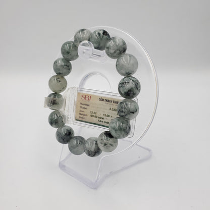 Yingmart SBJ Certified Genuine Natural Whitlish grey - Black Albite Jadeite Jade Chain Bracelet, Real Gemstone, Vintage Jewelry