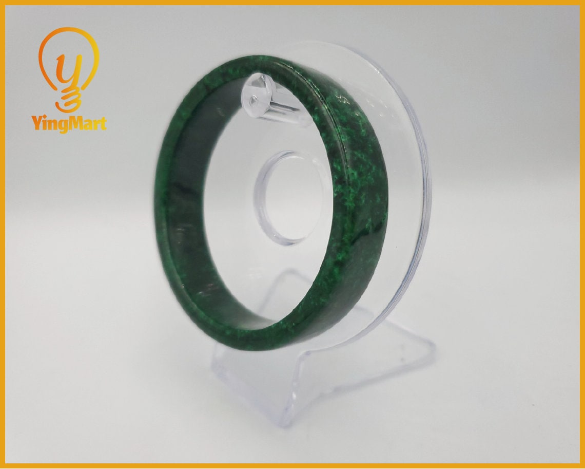Yingmart 55-64mm Square Dark Green Black Spot Natural Jadeite Jade Bangles, Real Gemstone Bracelet, Vintage Jewelry, Gift for her