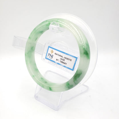Yingmart 57mm Certified Natural Color Green with Spots Natural Jadeite Jade Bangle Bracelet, Real Gemstone, Jewelry, PNJ158441