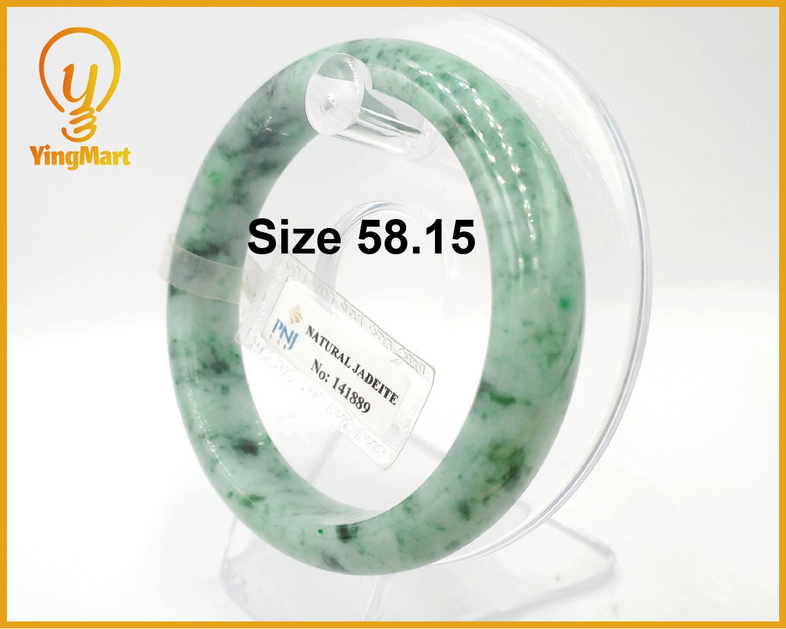 Yingmart 58mm Certified Genuine Green Natural Jadeite Jade Bangle Bracelet, Real Gemstone, Vintage Jewelry, PNJ141889