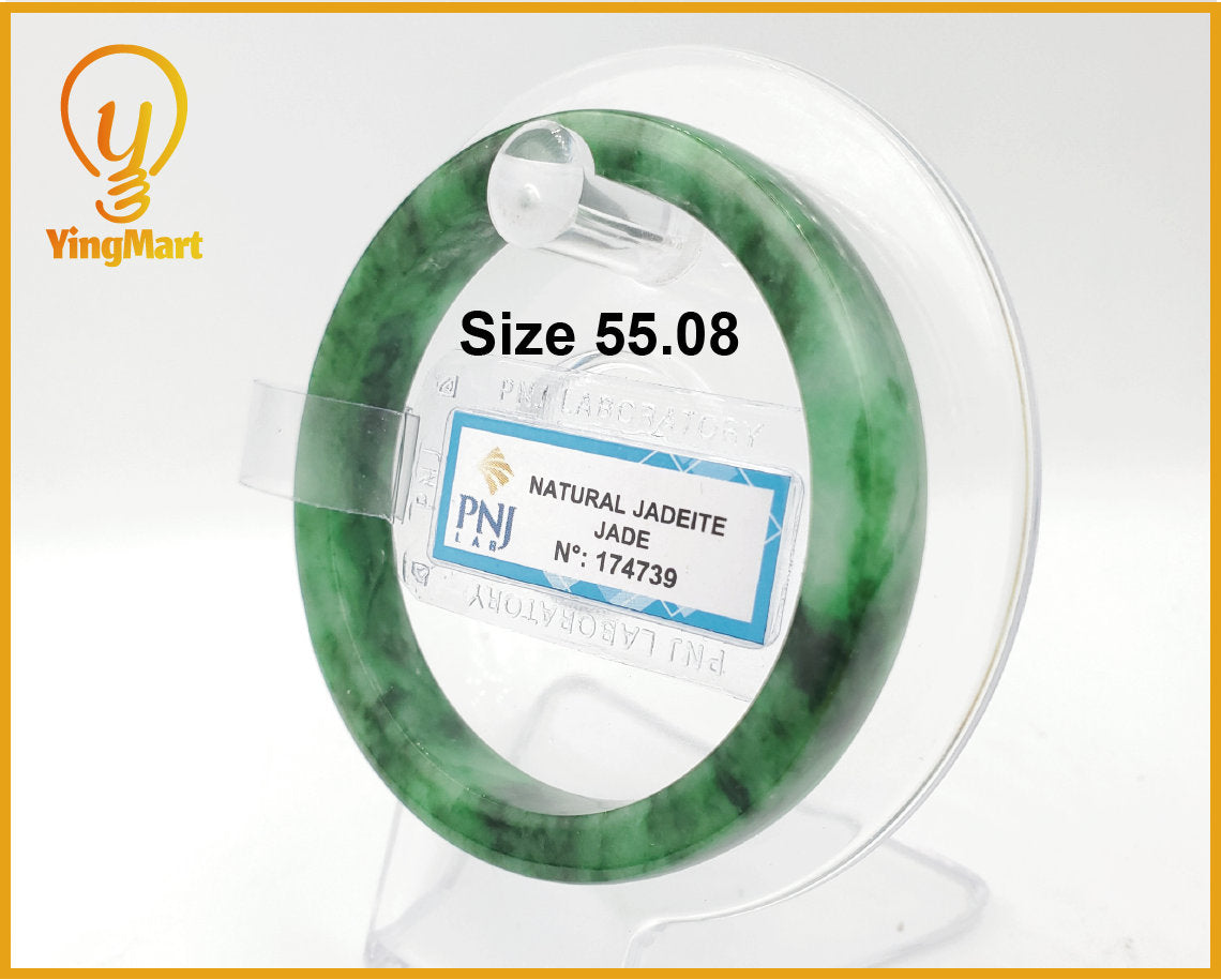 Yingmart 55mm Certified Natural ColorGreen with Black Spots Square Flat Natural Jadeite Jade Bangle Bracelet, Real Gemstone, Jewelry