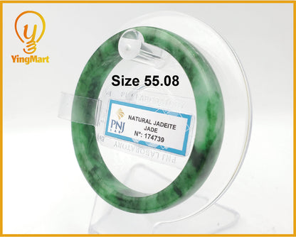 Yingmart 55mm Certified Natural ColorGreen with Black Spots Square Flat Natural Jadeite Jade Bangle Bracelet, Real Gemstone, Jewelry