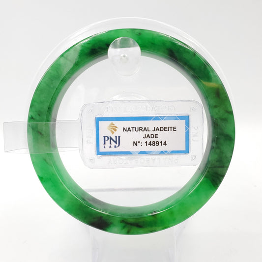 Yingmart 55mm PNJ148914 Certified Natural Color Flat Square Green Natural Jadeite Jade Bangle, Real Gemstone Bracelet, Vintage Jewelry