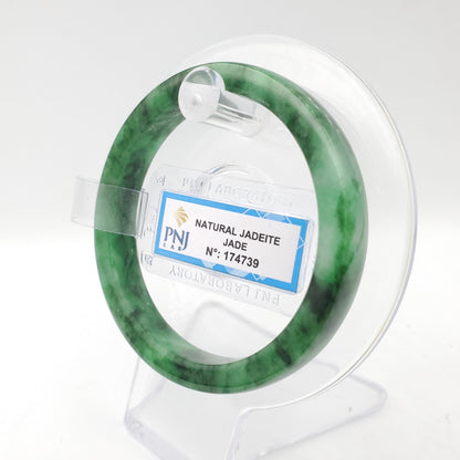 Yingmart 55mm Certified Natural ColorGreen with Black Spots Square Flat Natural Jadeite Jade Bangle Bracelet, Real Gemstone, Jewelry