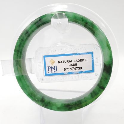Yingmart 55mm Certified Natural ColorGreen with Black Spots Square Flat Natural Jadeite Jade Bangle Bracelet, Real Gemstone, Jewelry
