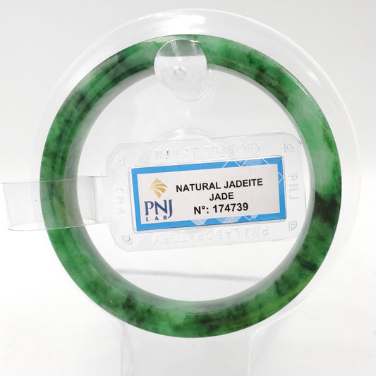 Yingmart 55mm Certified Natural ColorGreen with Black Spots Square Flat Natural Jadeite Jade Bangle Bracelet, Real Gemstone, Jewelry