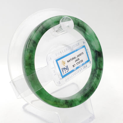 Yingmart 55mm Certified Natural ColorGreen with Black Spots Square Flat Natural Jadeite Jade Bangle Bracelet, Real Gemstone, Jewelry