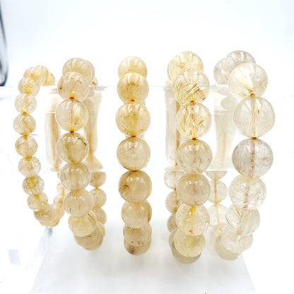 Yingmart 6mm to 13mm Natural Golden Rutilated Quartz Chain/Beaded Bracelet, Real Gemstone, Vintage Jewelry, Accessories, Gift for her