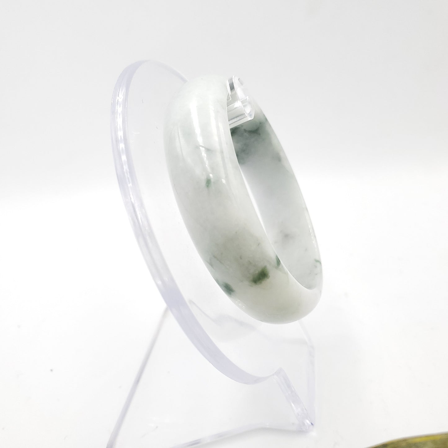 Yingmart 56mm 22BJWG56005 JA Genuine Burmese Jade A Light with Green spot Jaideite Bangle Bracelet, Vintage Jewelry, Accessories