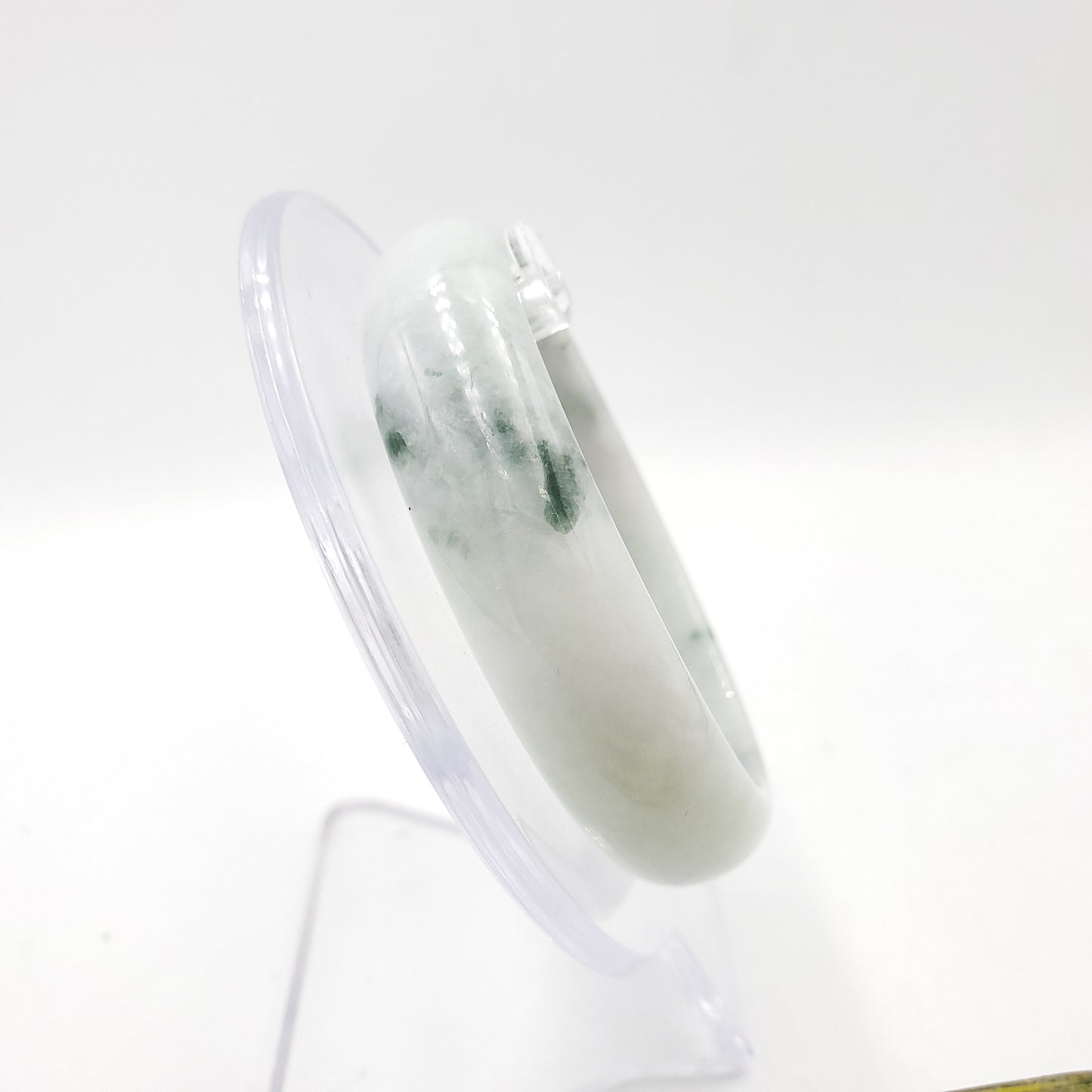 Yingmart 56mm 22BJWG56005 JA Genuine Burmese Jade A Light with Green spot Jaideite Bangle Bracelet, Vintage Jewelry, Accessories