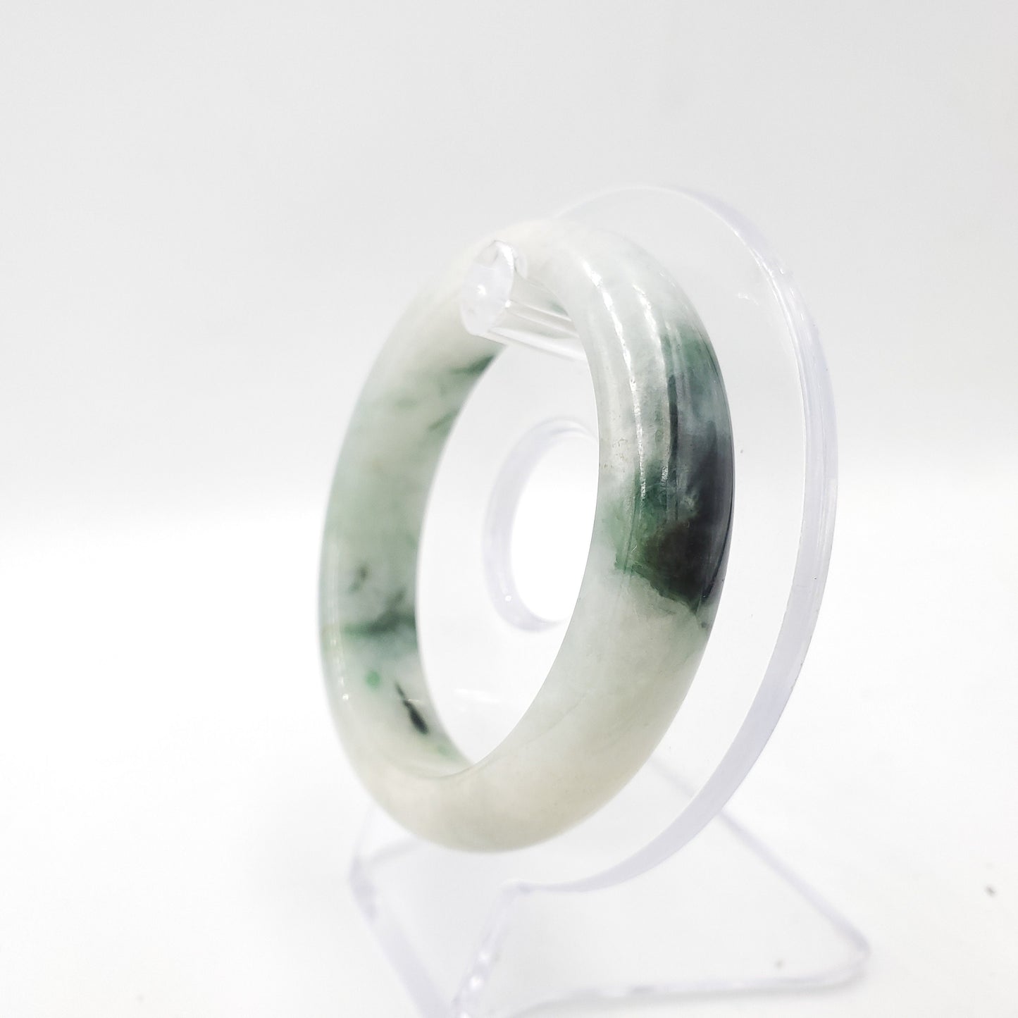 Yingmart 54mm 72BJGB54001 Genuine Burmese Jade A Light Green with Black spot Jaideite Bangle Bracelet, Vintage Jewelry, Accessories
