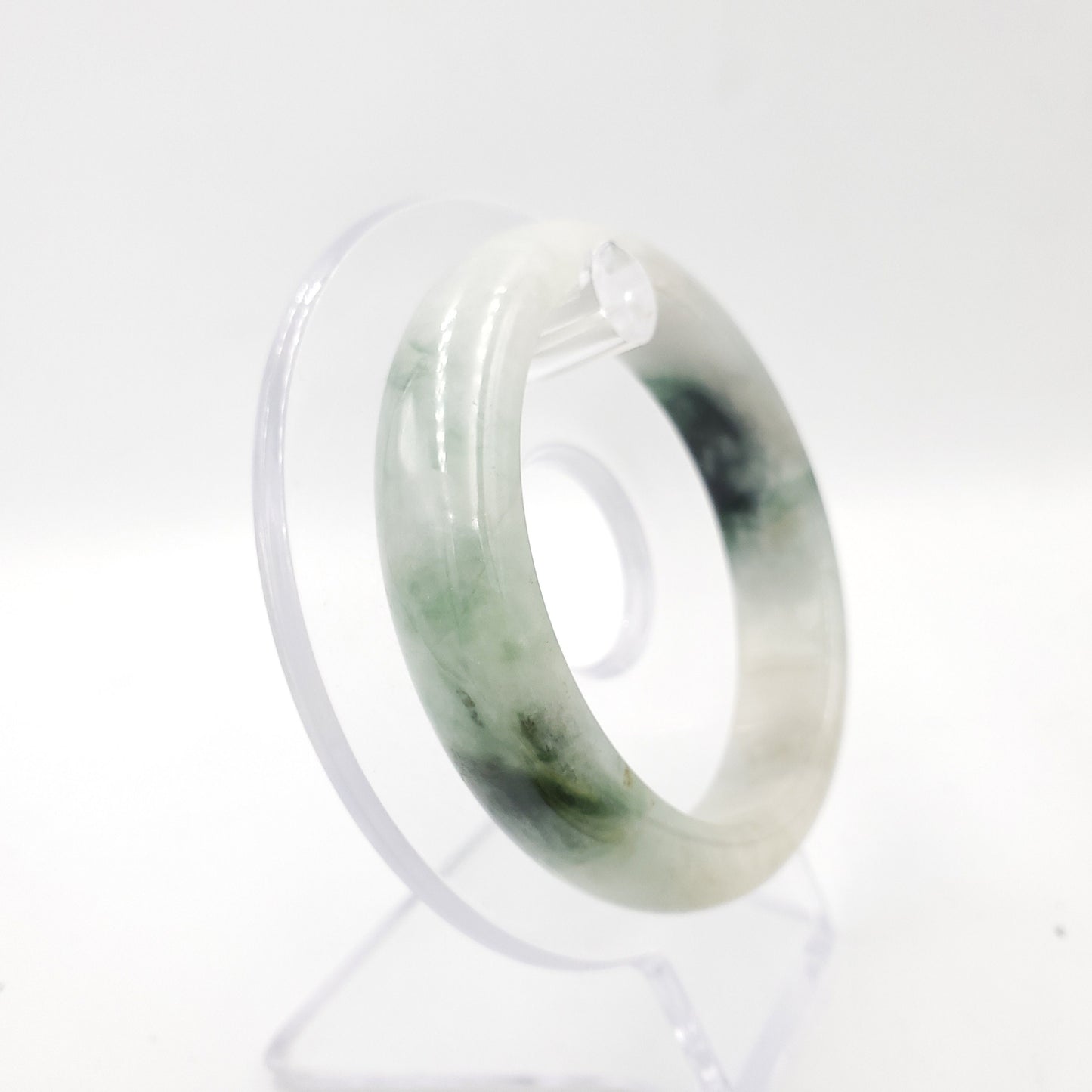 Yingmart 54mm 72BJGB54001 Genuine Burmese Jade A Light Green with Black spot Jaideite Bangle Bracelet, Vintage Jewelry, Accessories