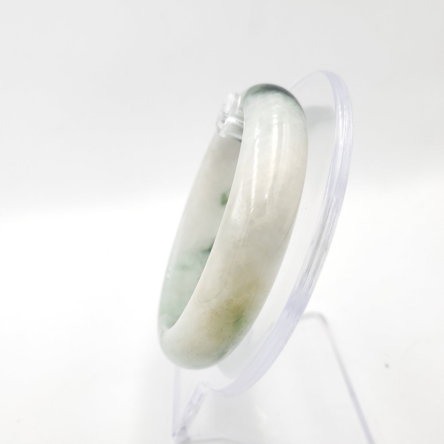 Yingmart 54mm 72BJGB54001 Genuine Burmese Jade A Light Green with Black spot Jaideite Bangle Bracelet, Vintage Jewelry, Accessories