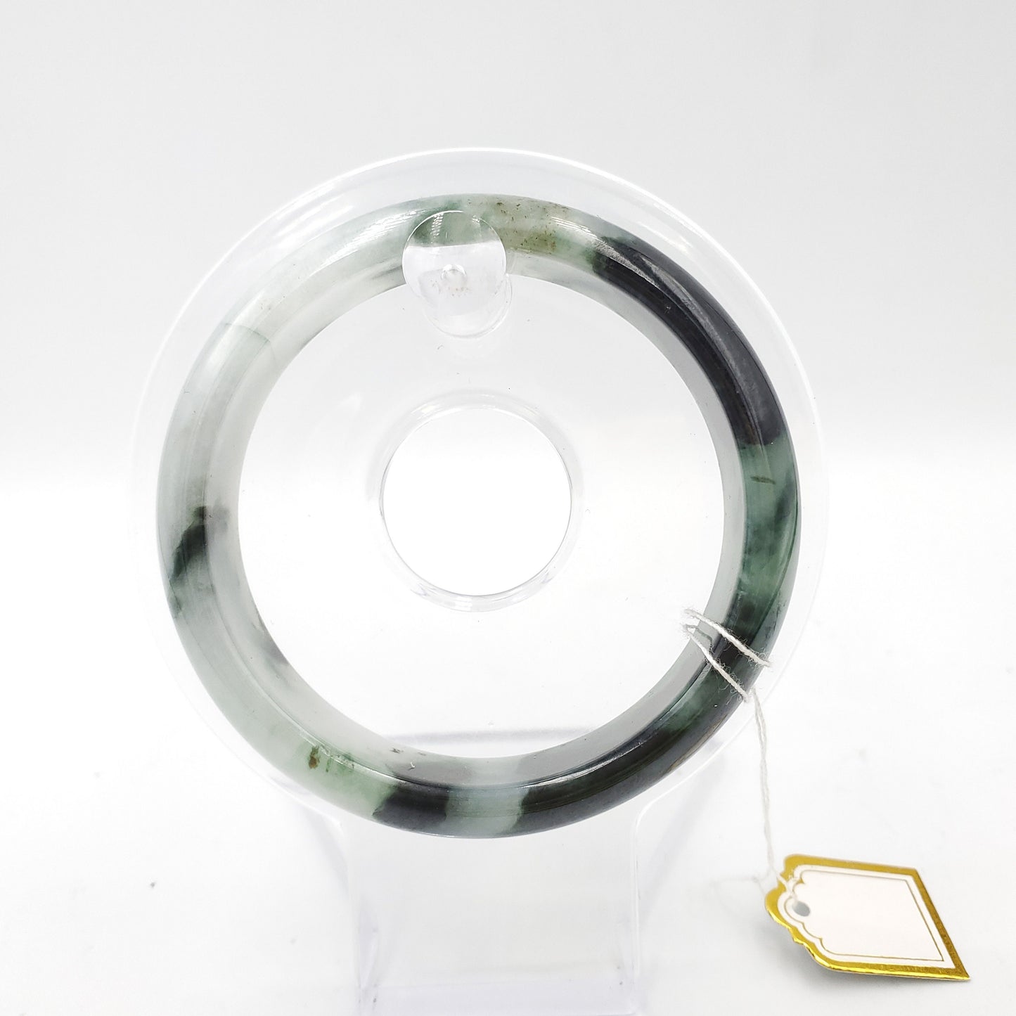 Yingmart 54mm 72BJGB54002 Genuine Burmese Jade A Light Green with Black spot Jaideite Bangle Bracelet, Vintage Jewelry, Accessories